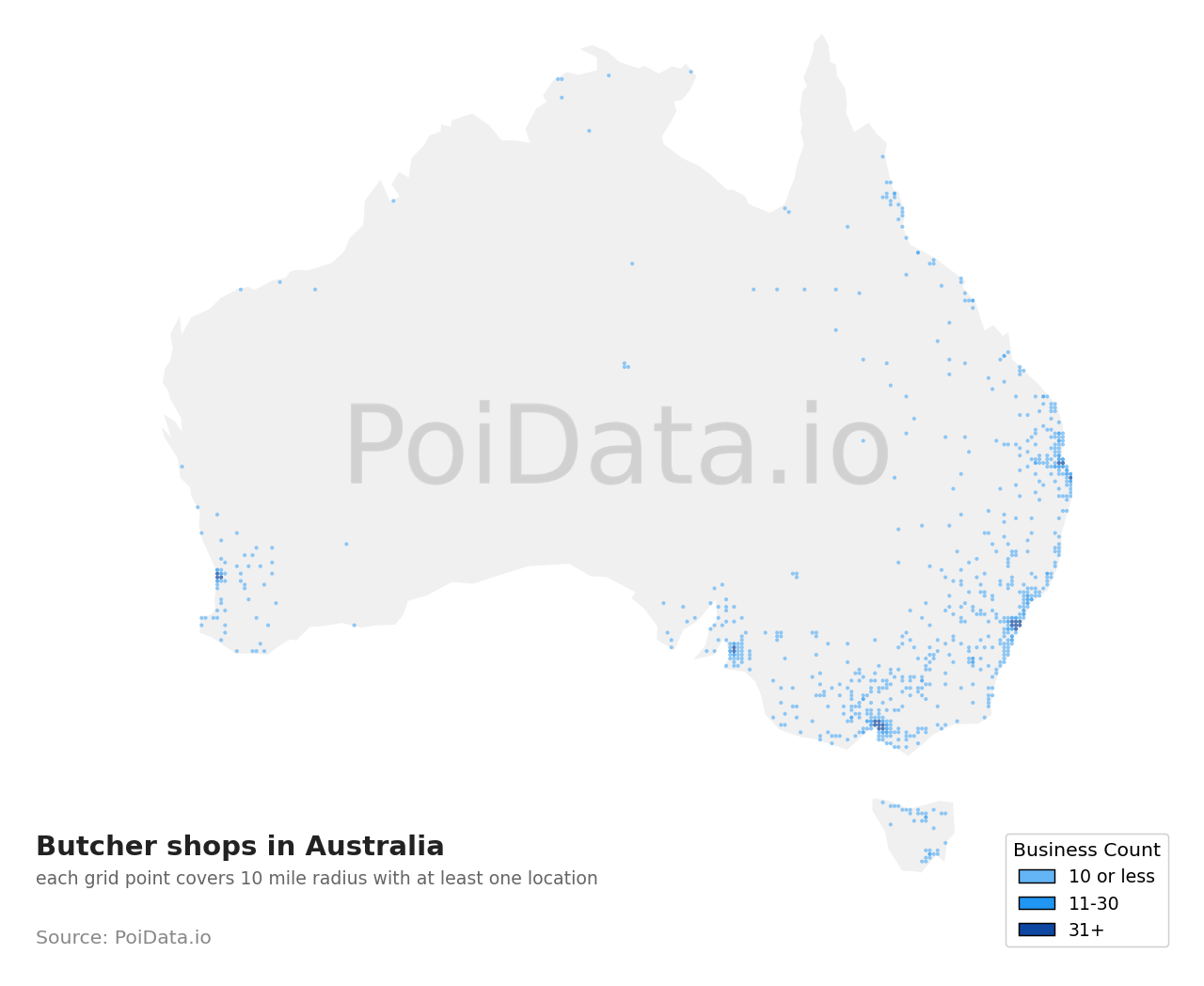 Butcher shop density map for Australia