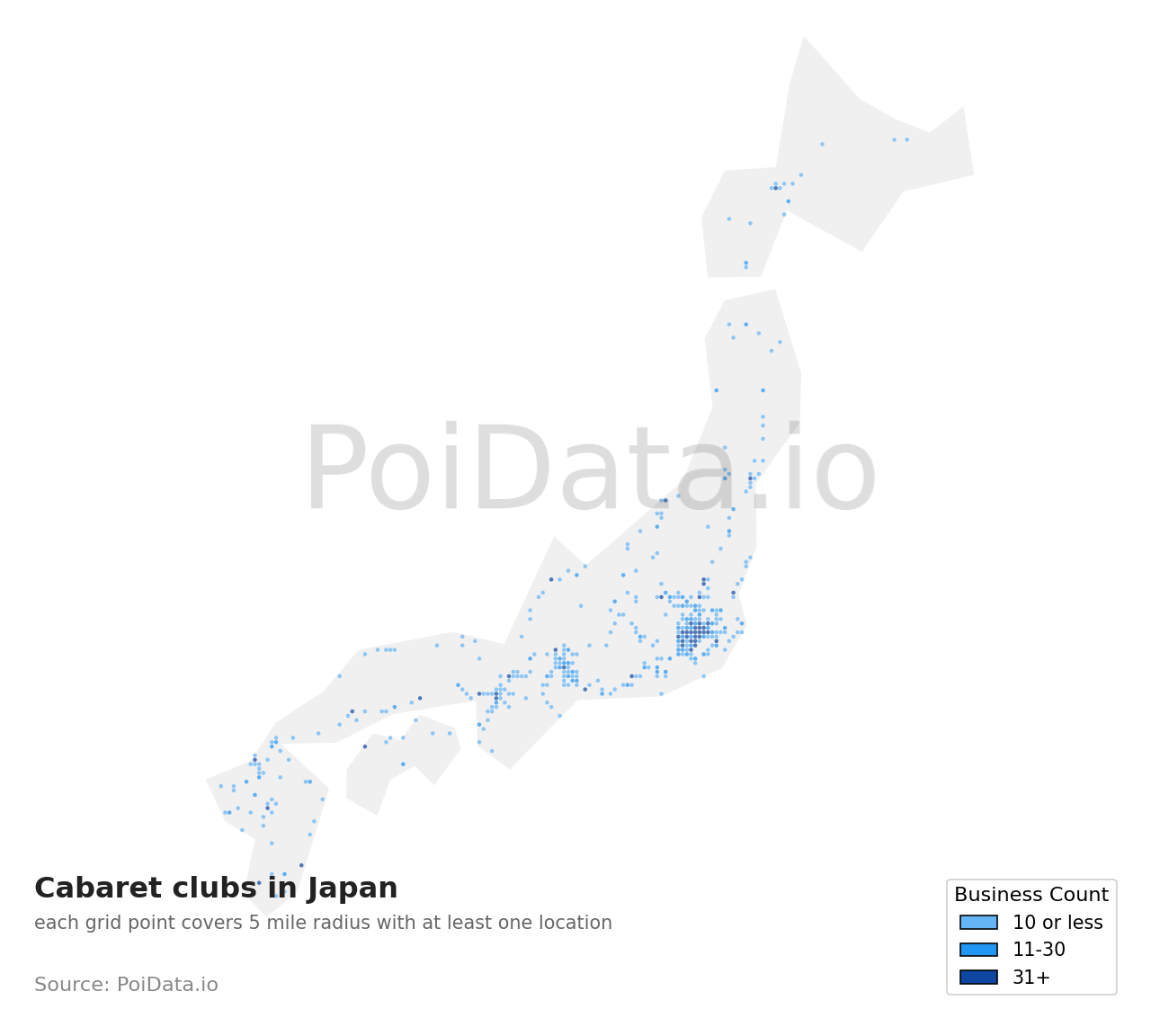 Cabaret club density map for Japan