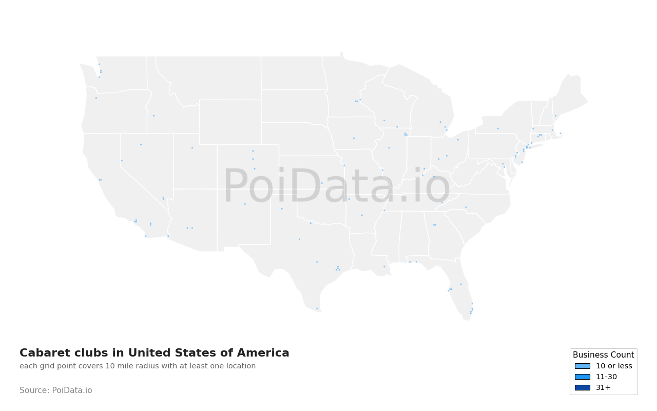 Cabaret club density map for Nevada, United States