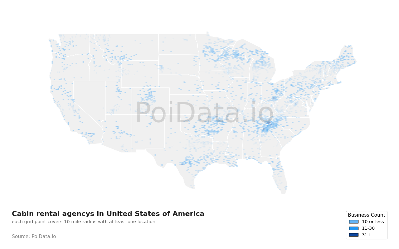 Cabin rental agency density map for New Mexico, United States