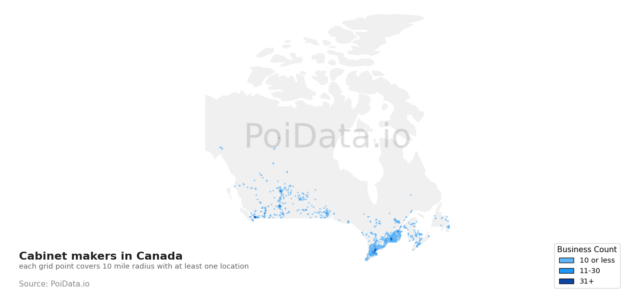 Cabinet maker density map for Prince Edward Island, Canada