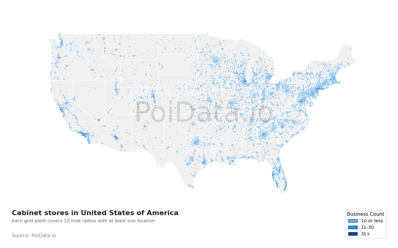 Cabinet store density map for Florida, United States