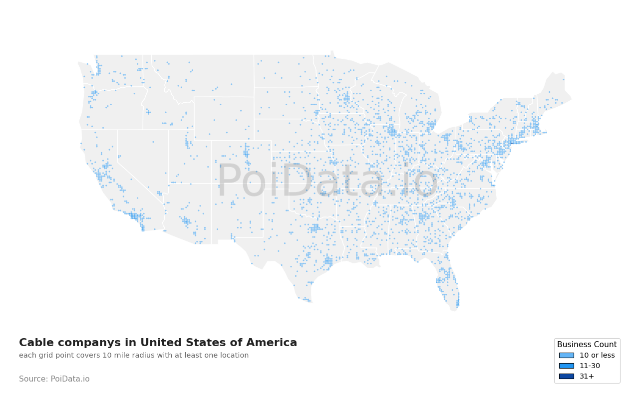Cable company density map for Florida, United States