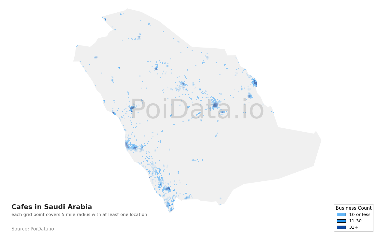 Cafe density map for Saudi Arabia