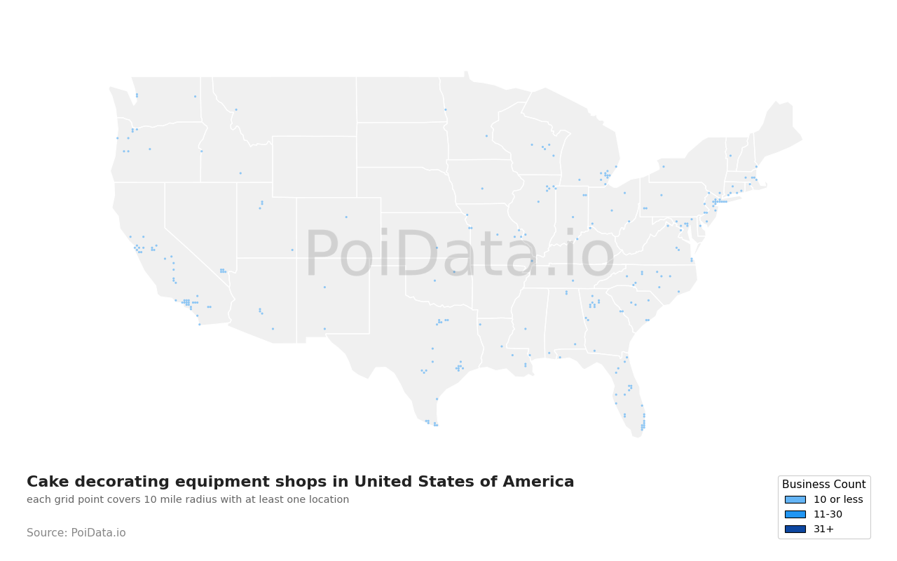 Cake decorating equipment shop density map for North Carolina, United States