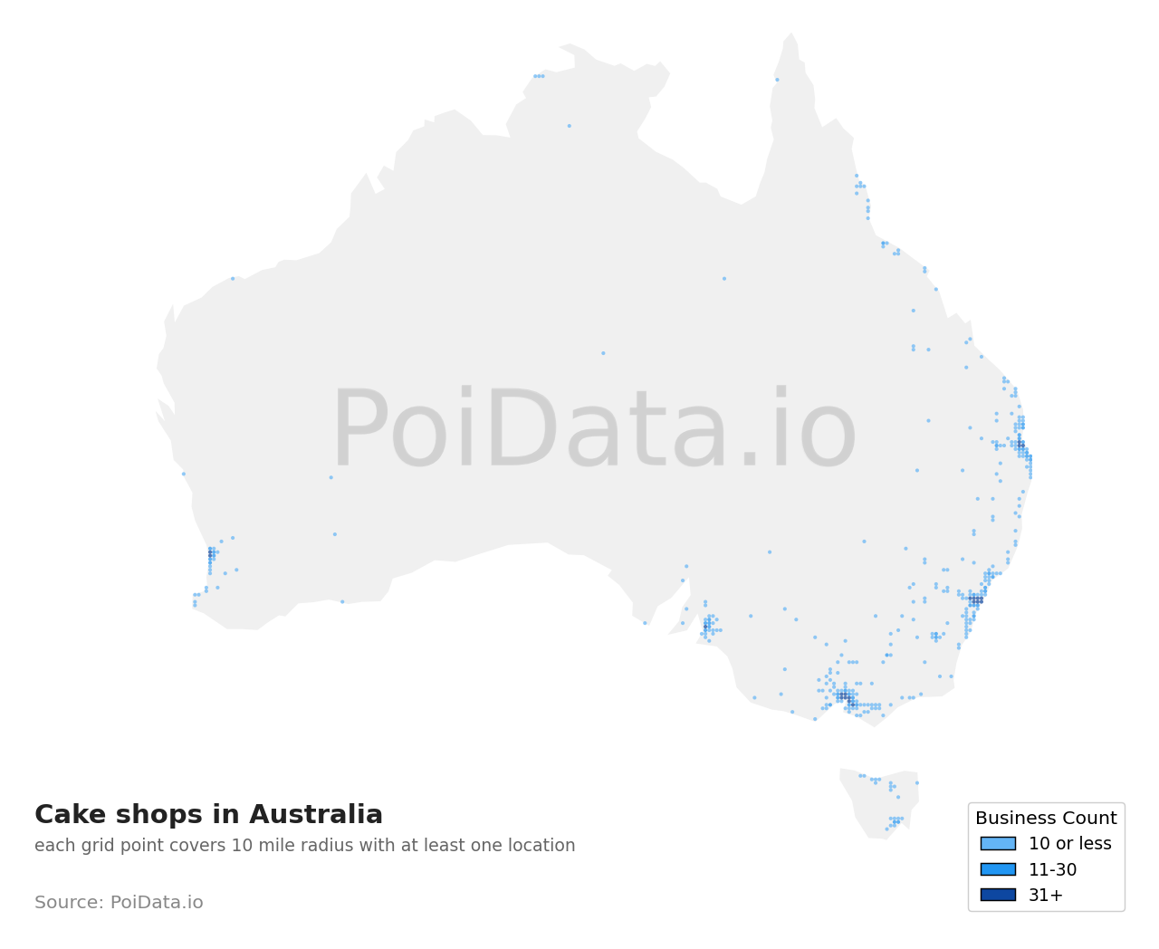 Cake shop density map for Victoria, Australia
