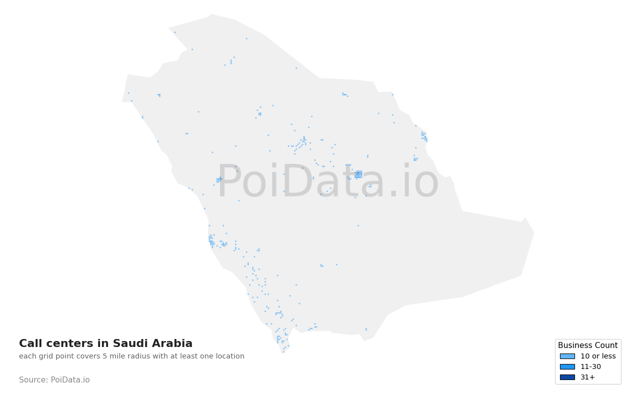Call center density map for Saudi Arabia