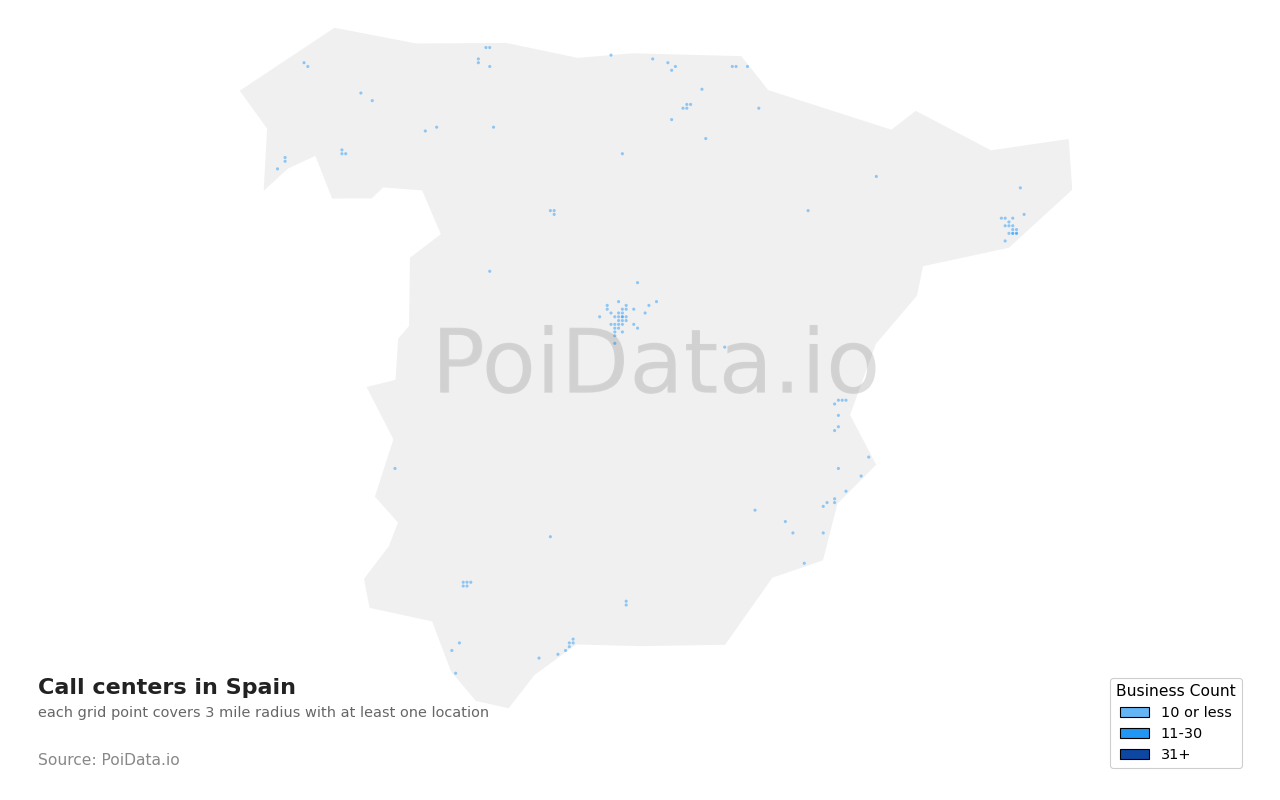 Call center density map for Spain