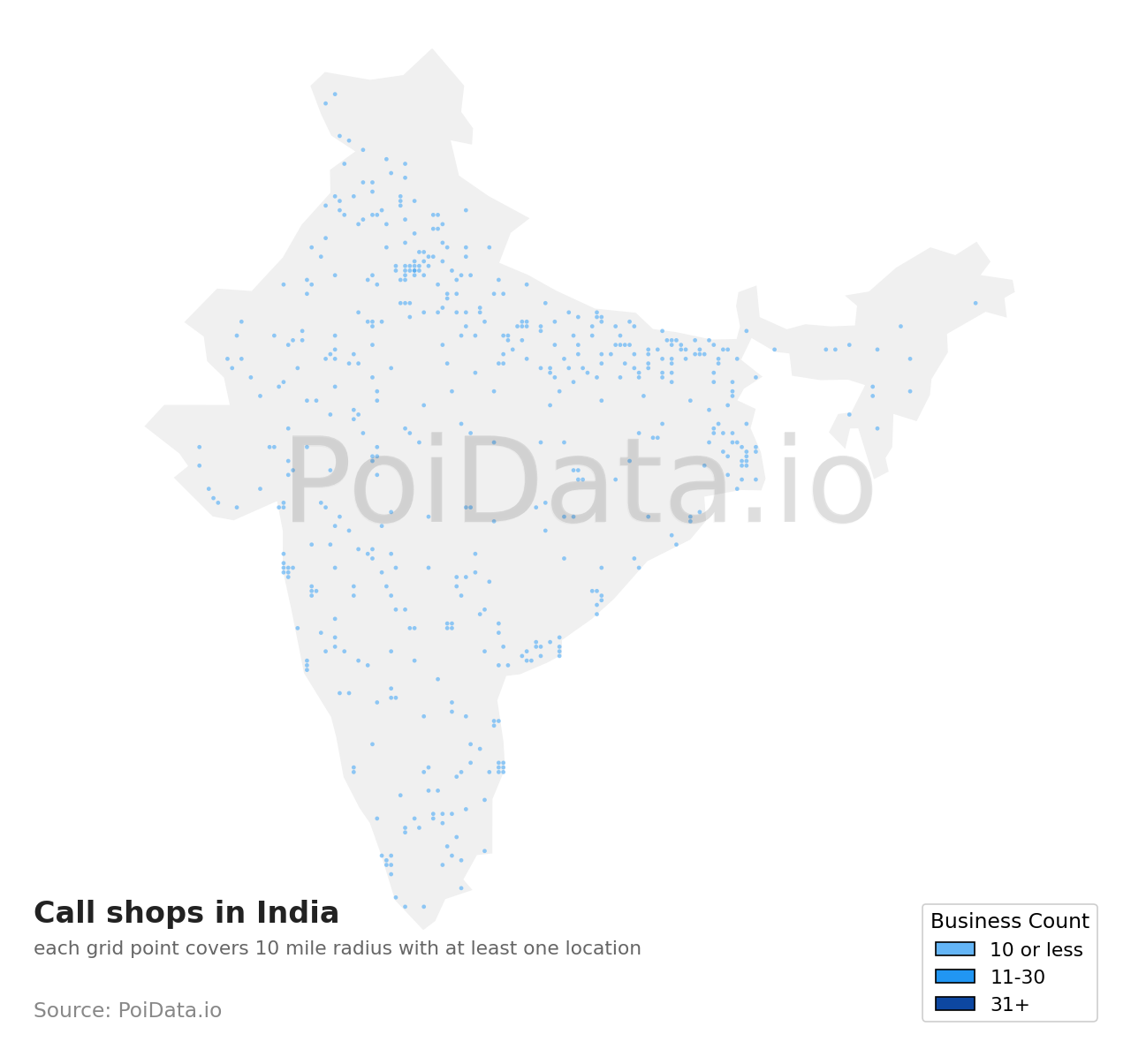 Call shop density map for India