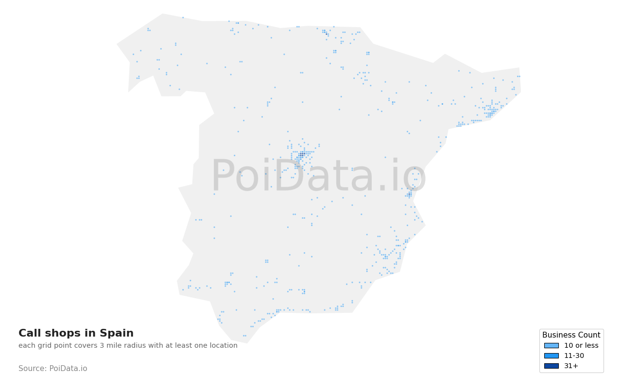 Call shop density map for Spain