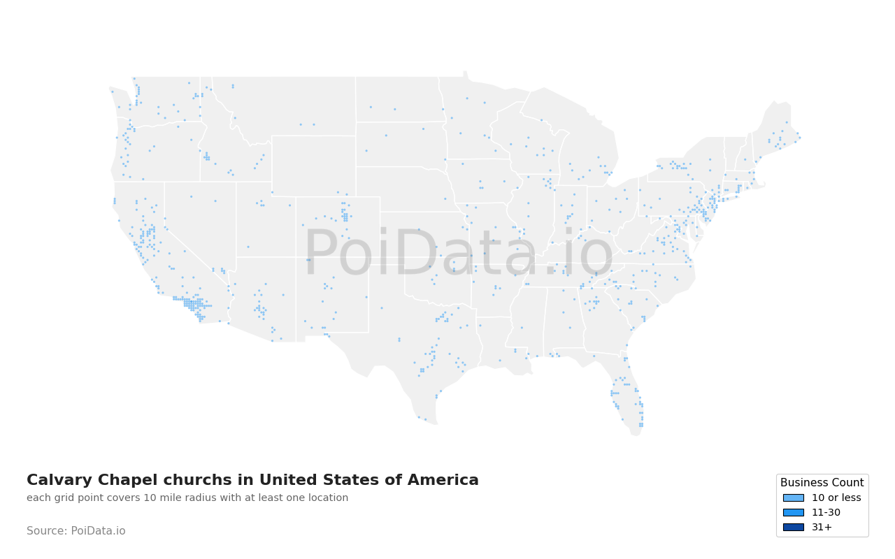 Calvary Chapel church density map for Florida, United States