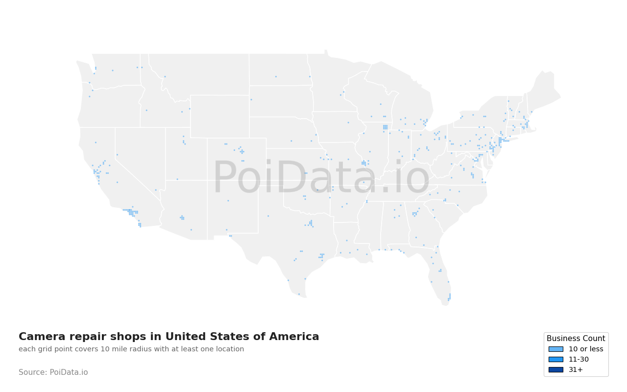 Camera repair shop density map for Florida, United States