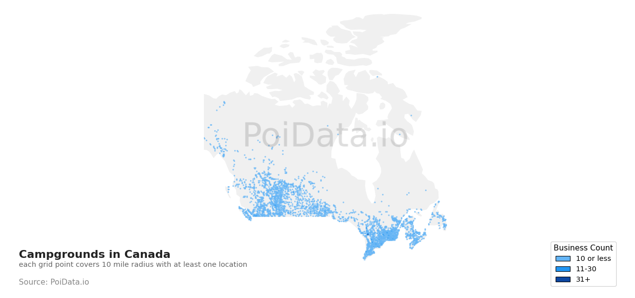 Campground density map for Yukon, Canada