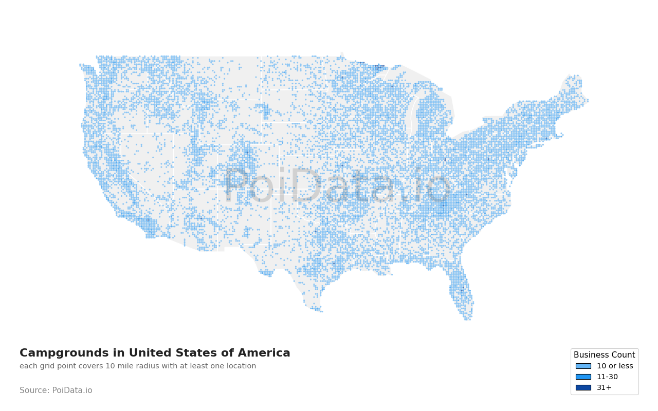 Campground density map for Florida, United States