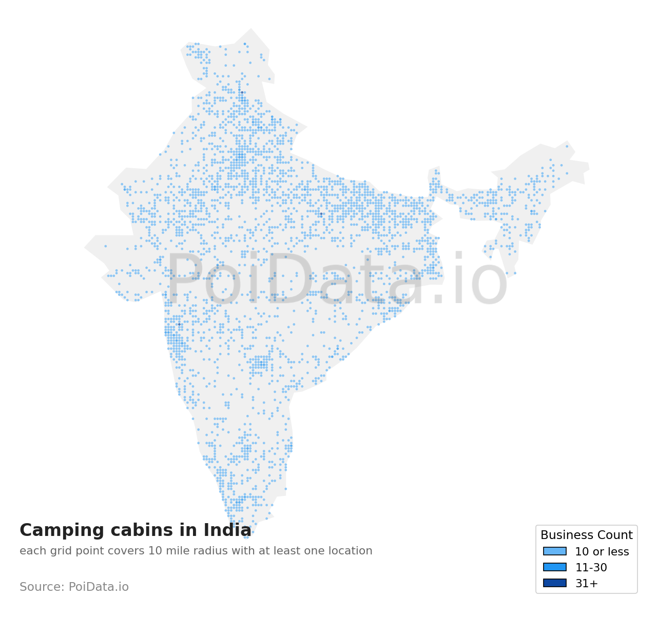 Camping cabin density map for India