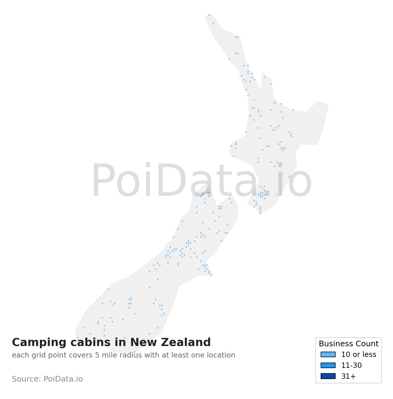 Camping cabin density map for Canterbury Region, New Zealand