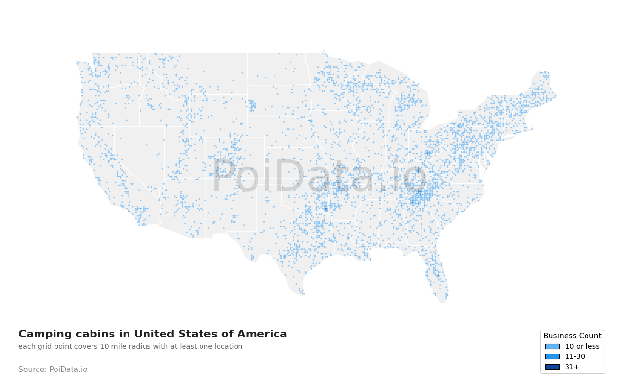 Camping cabin density map for Florida, United States