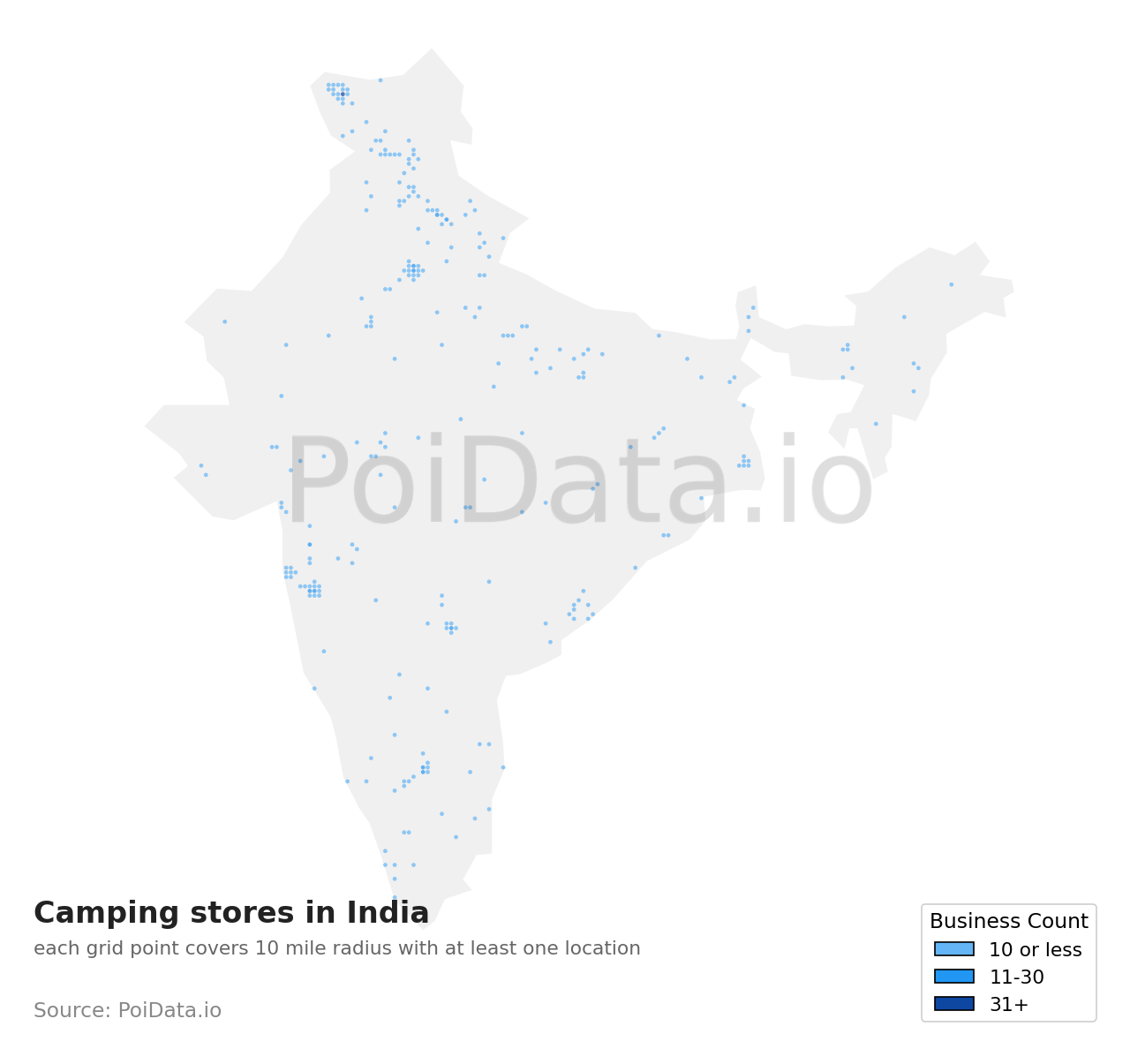 Camping store density map for India