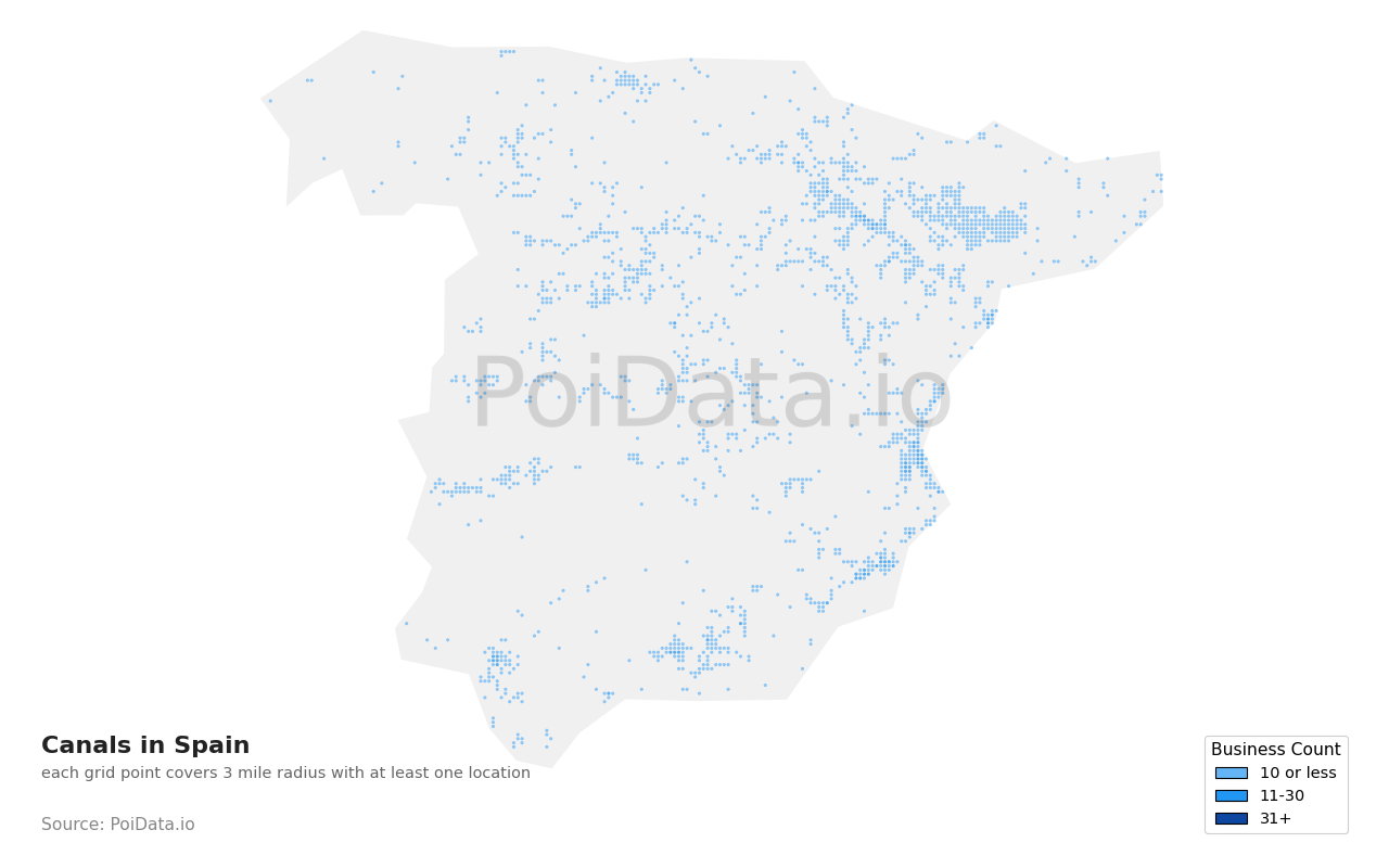 Canal density map for Spain
