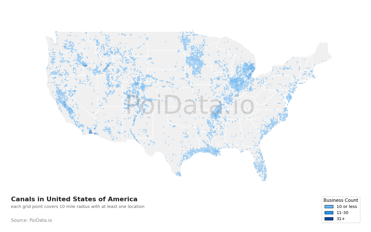 Canal density map for United States