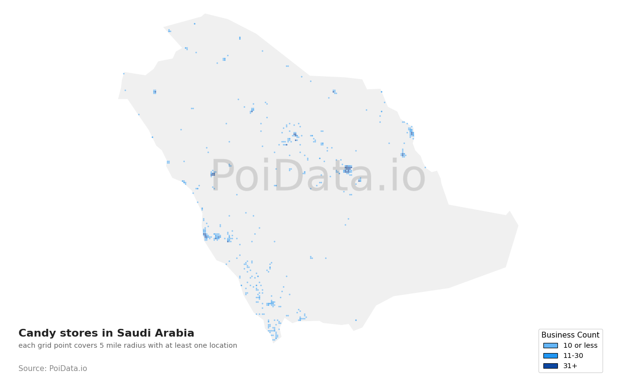 Candy store density map for Saudi Arabia