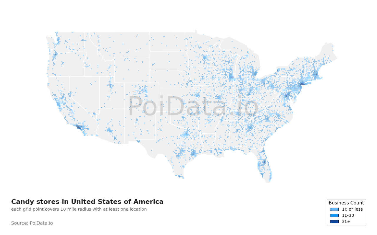 Candy store density map for Florida, United States