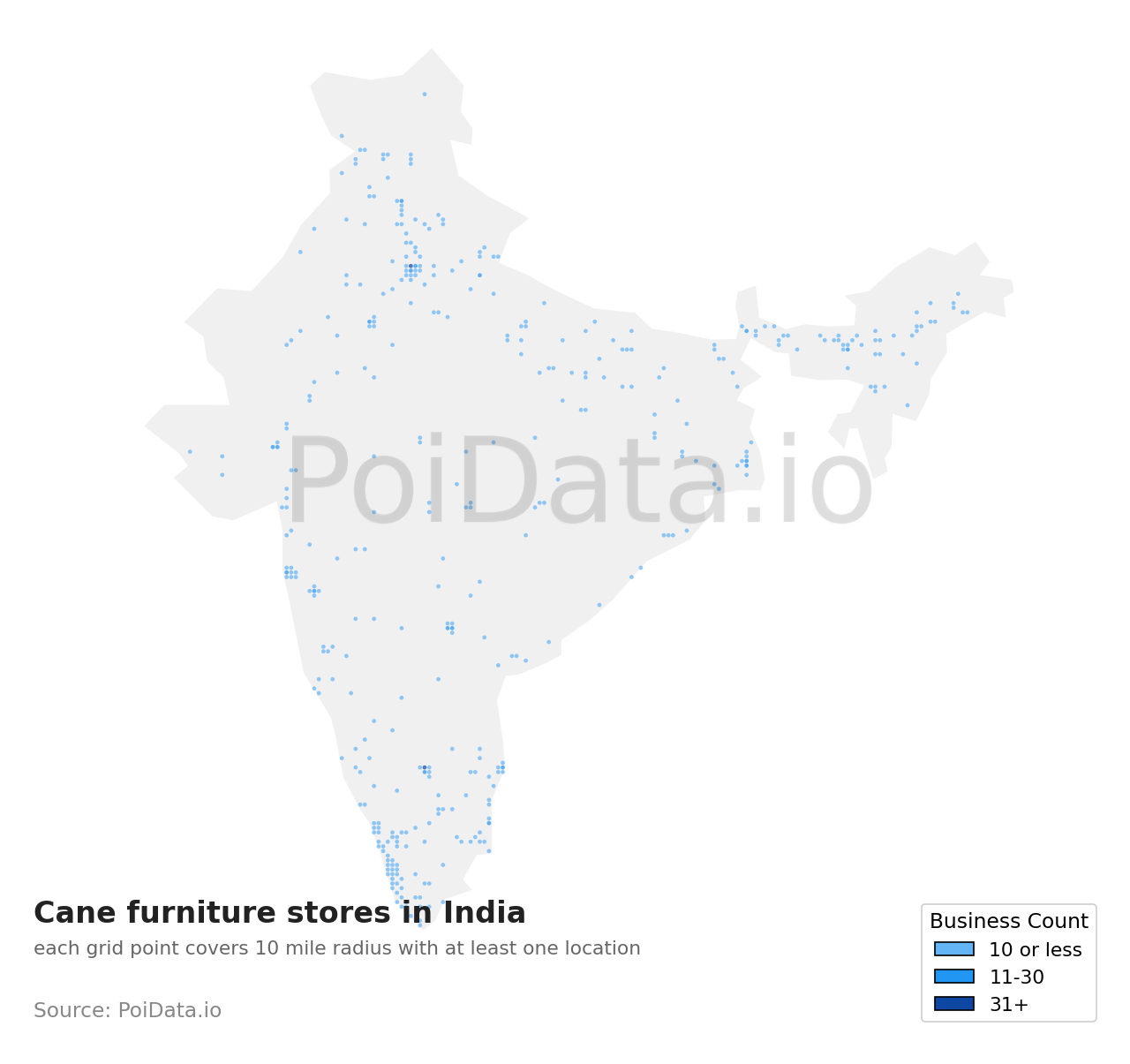 Cane furniture store density map for India