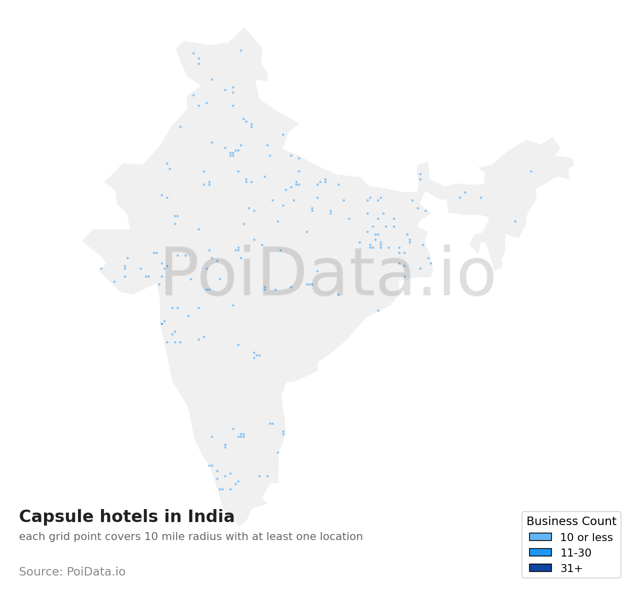 Capsule hotel density map for India