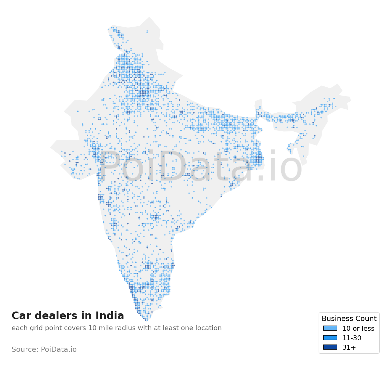 Car dealer density map for India