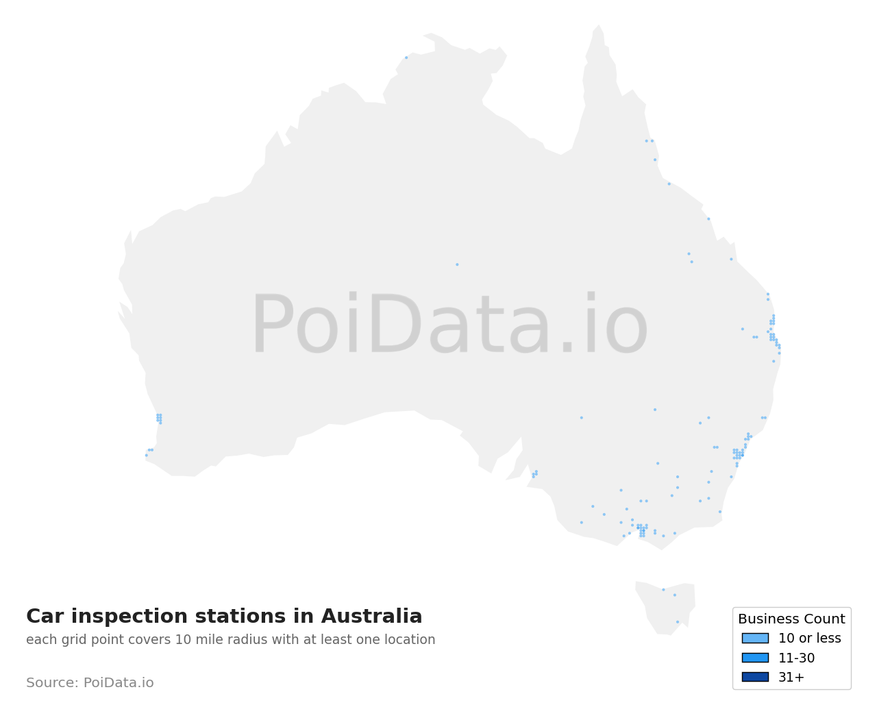 Car inspection station density map for Australia