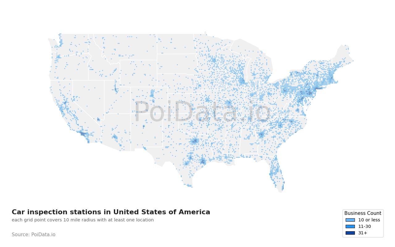 Car inspection station density map for Missouri, United States