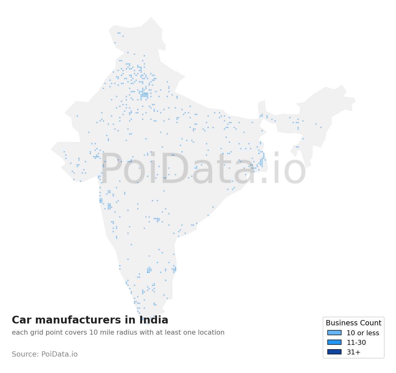 Car manufacturer density map for India