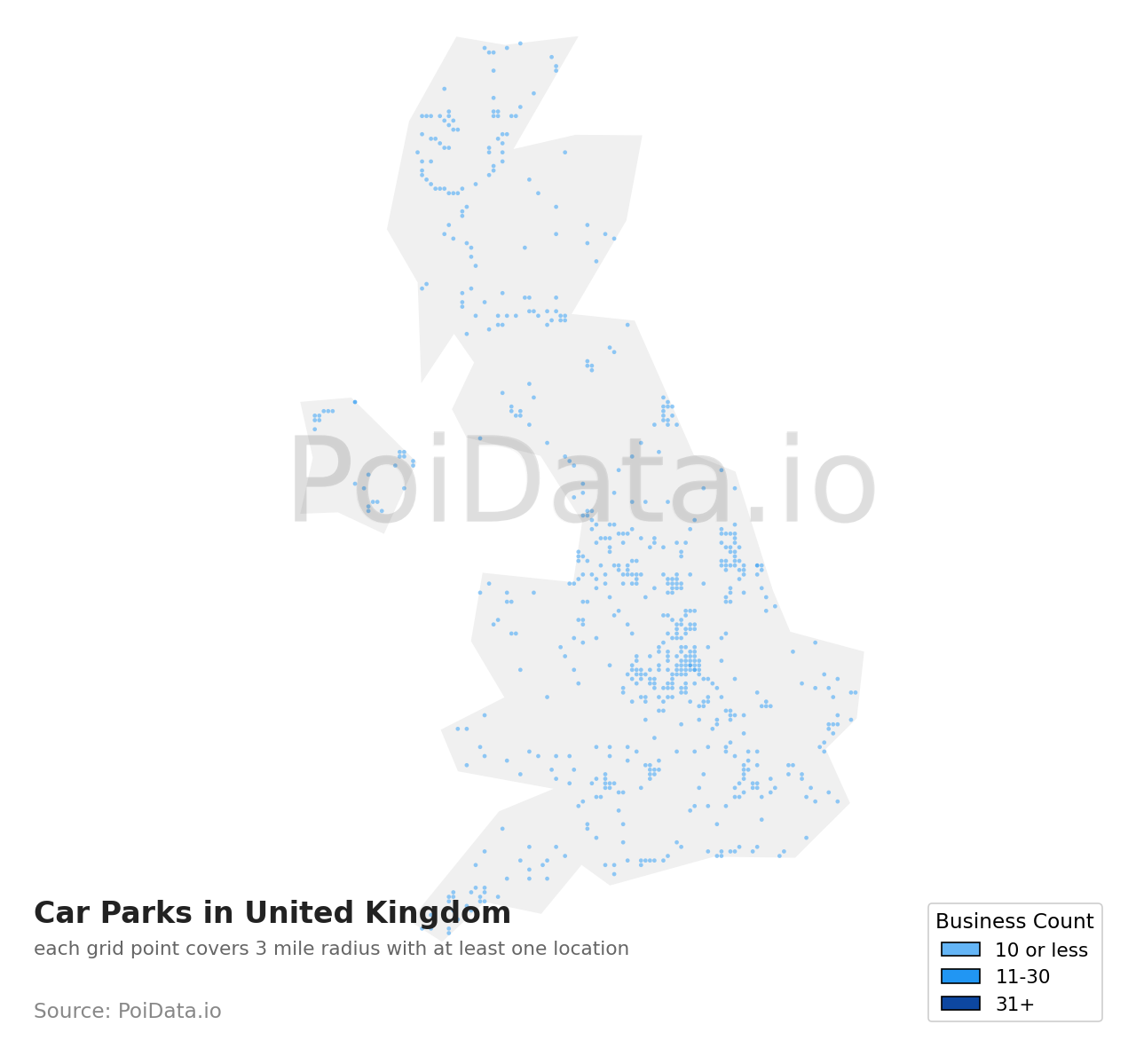 Car Park density map for United Kingdom