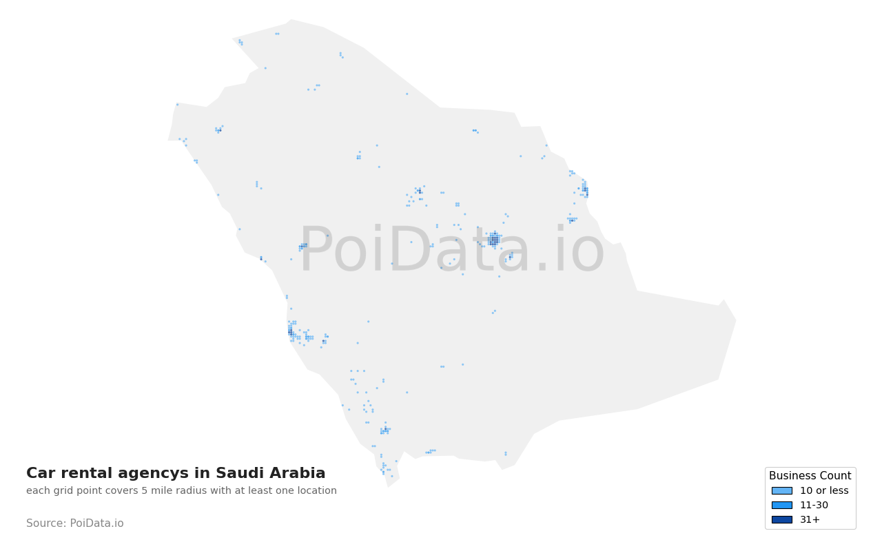 Car rental agency density map for Saudi Arabia