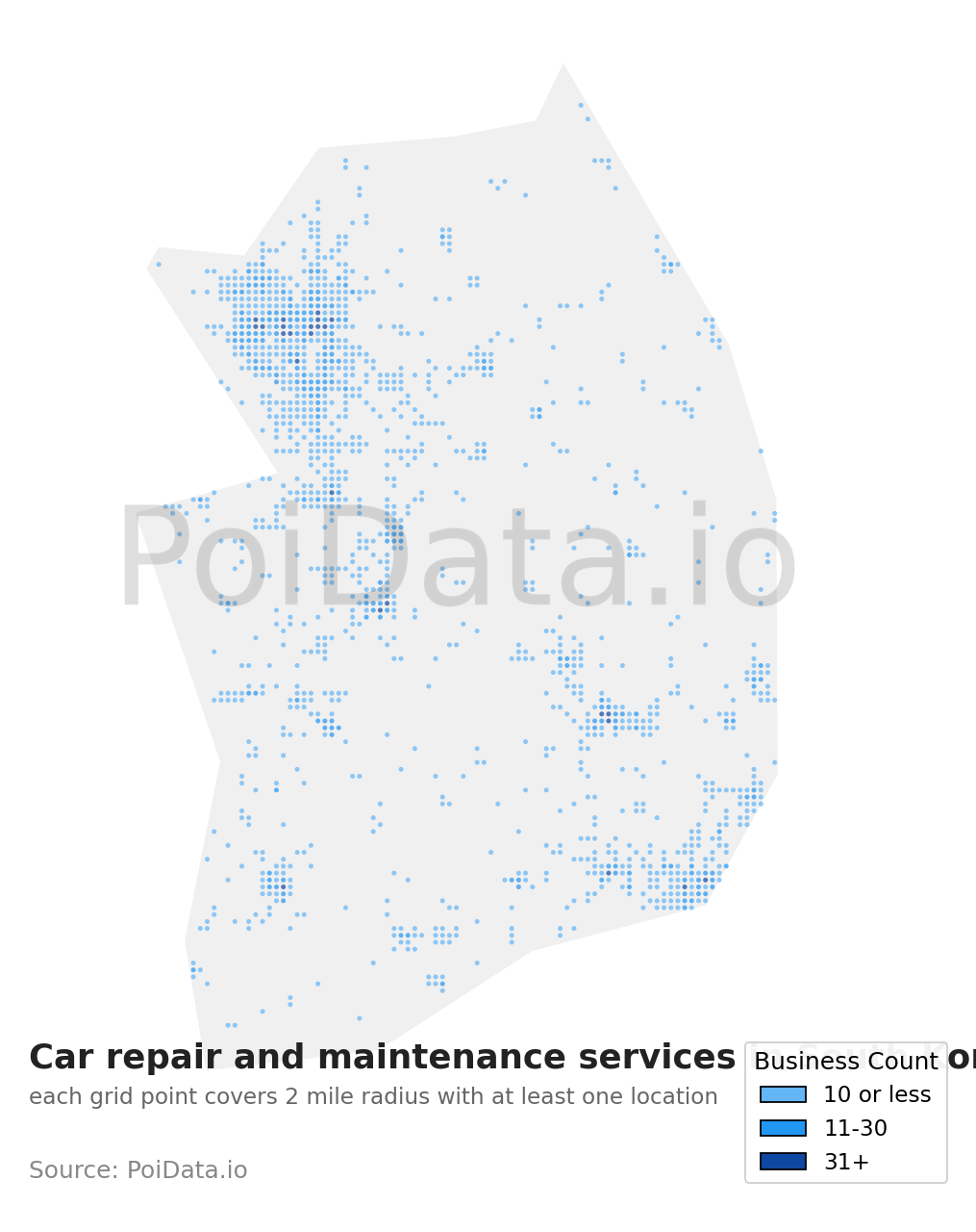 Car repair and maintenance service density map for South Korea