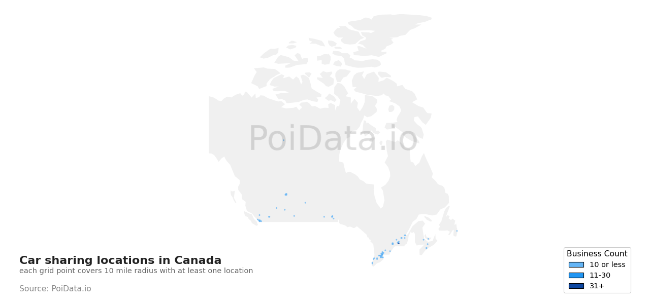 Car sharing location density map for Saskatchewan, Canada