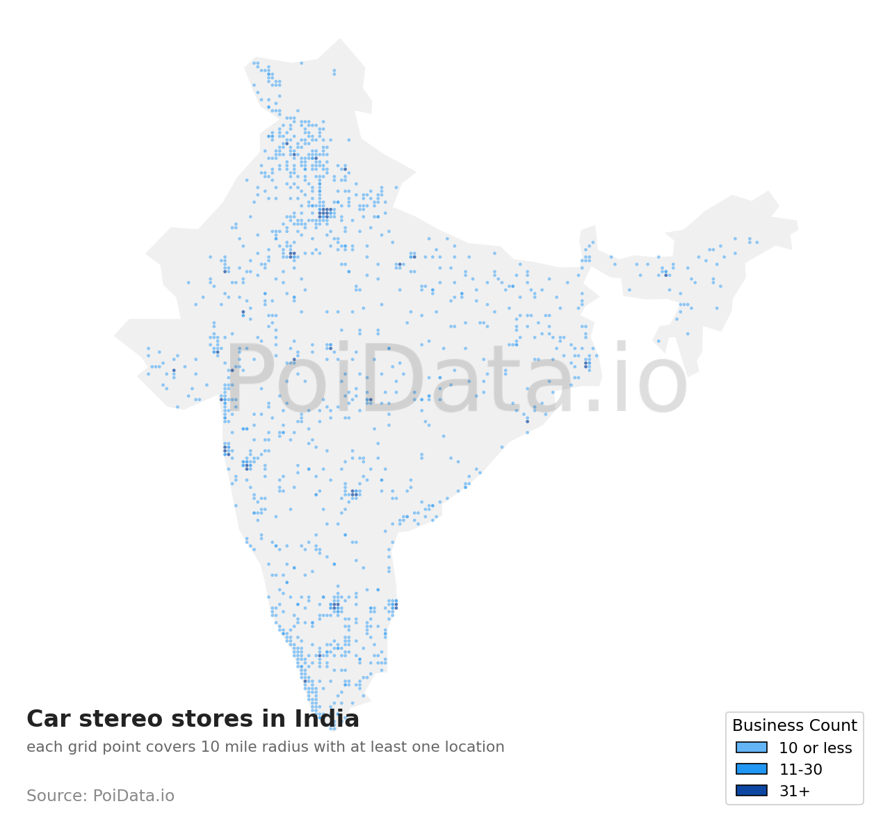 Car stereo store density map for Meghalaya, India