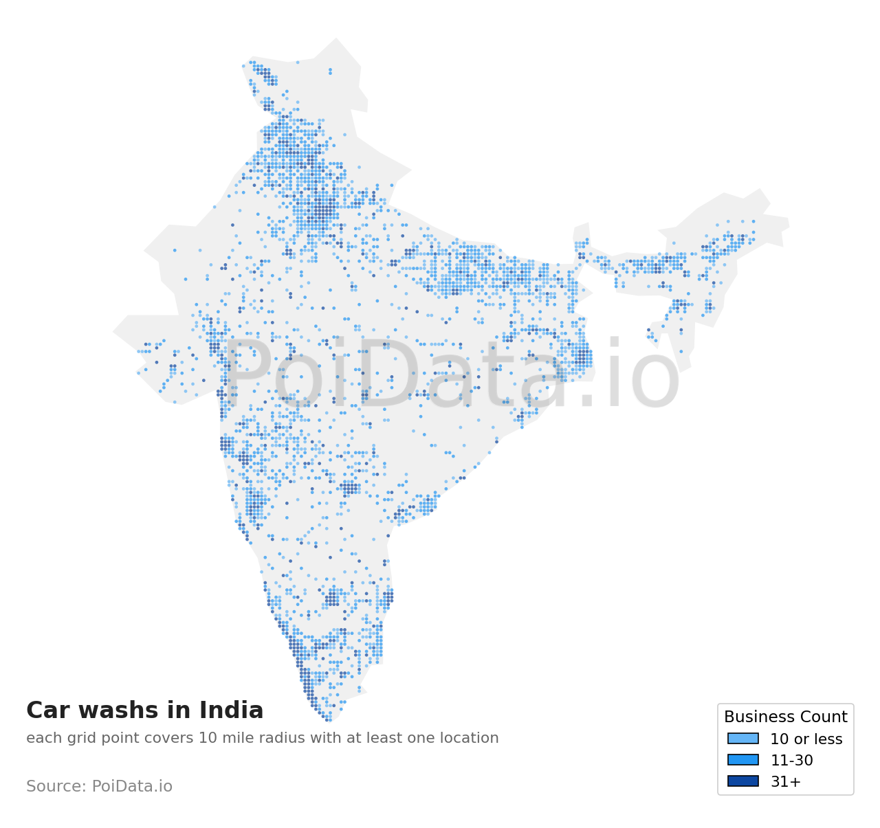 Car wash density map for India