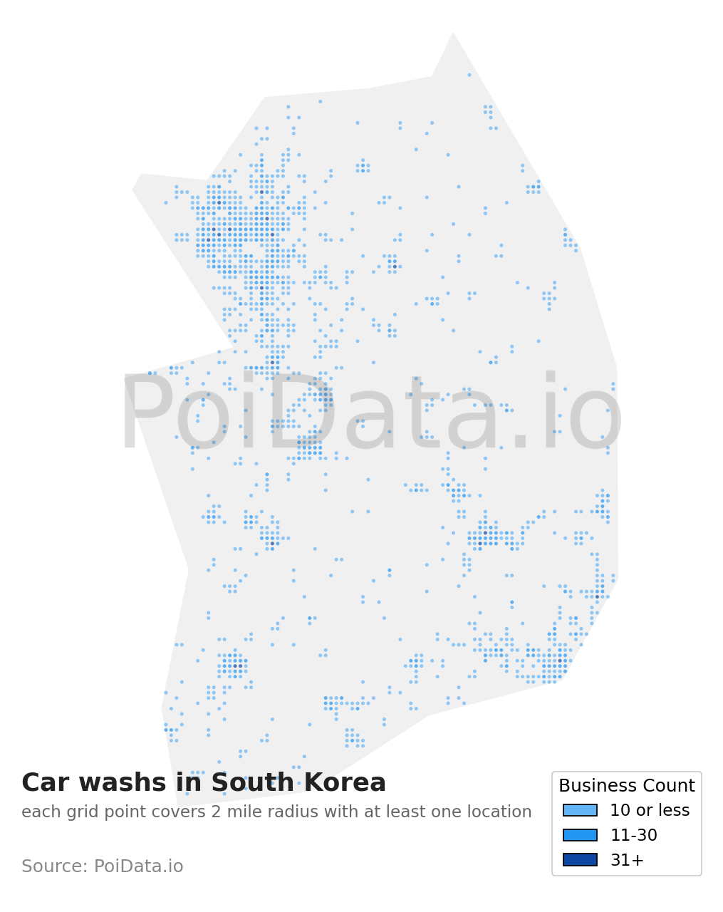 Car wash density map for South Korea