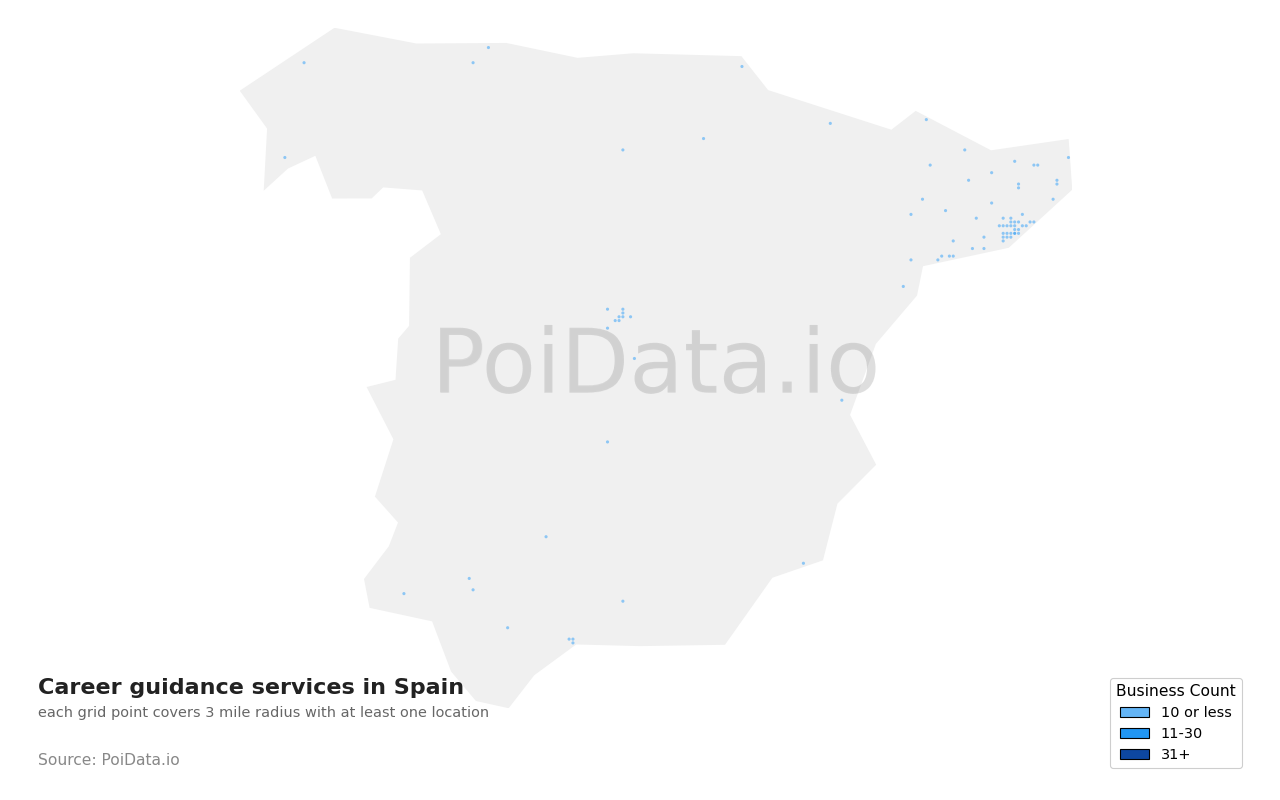 Career guidance service density map for Spain