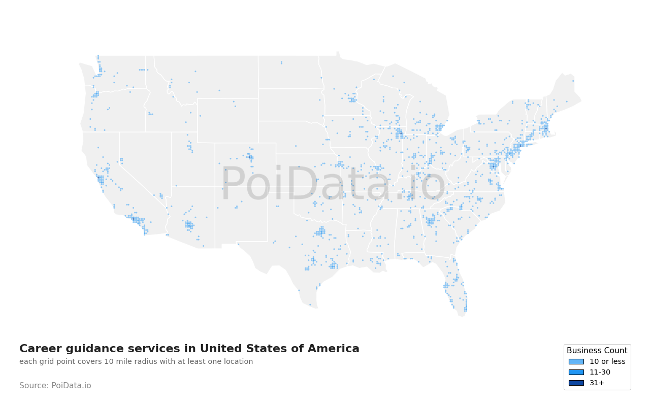 Career guidance service density map for Florida, United States