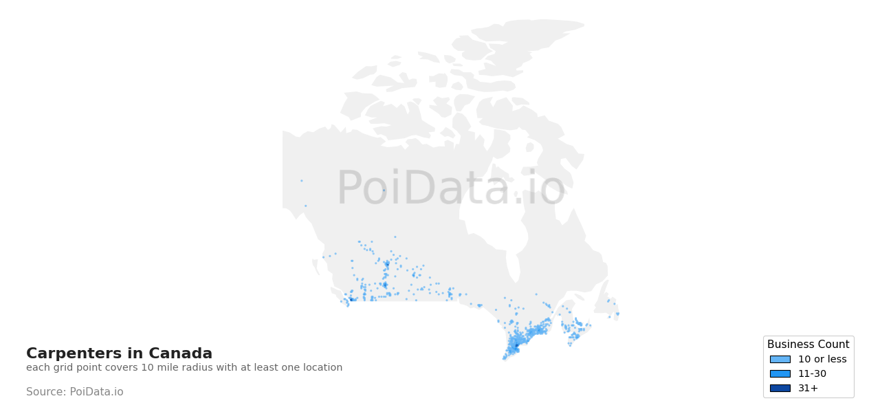 Carpenter density map for Canada