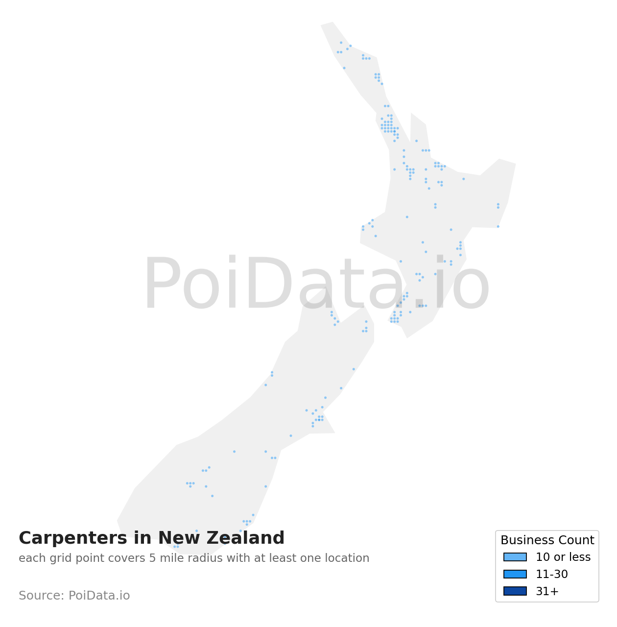 Carpenter density map for New Zealand