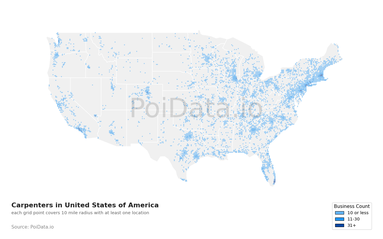 Carpenter density map for United States