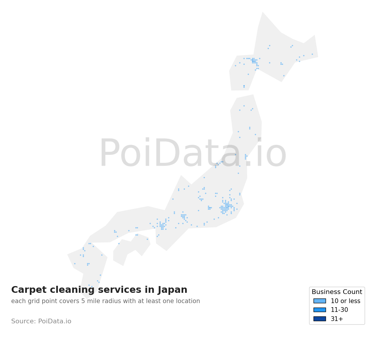 Carpet cleaning service density map for Japan