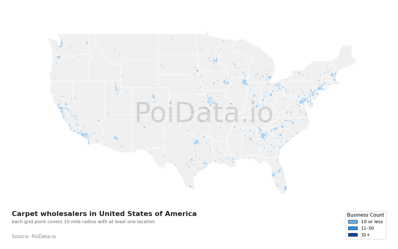 Carpet wholesaler density map for United States