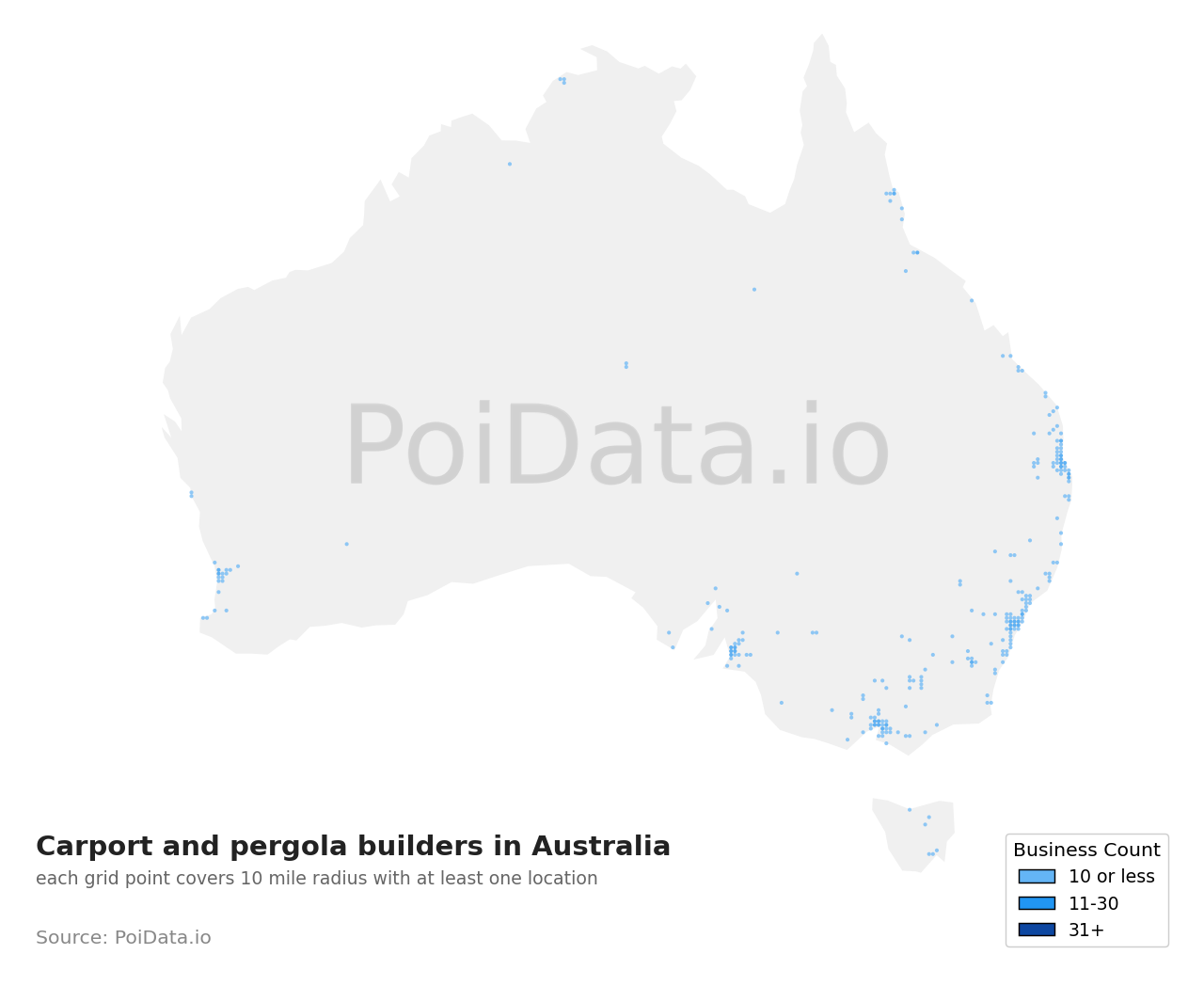 Carport and pergola builder density map for Australia
