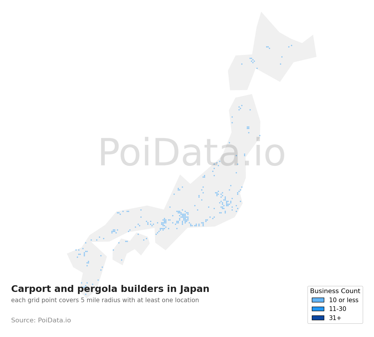 Carport and pergola builder density map for Motoyoshi District, Miyagi, Japan