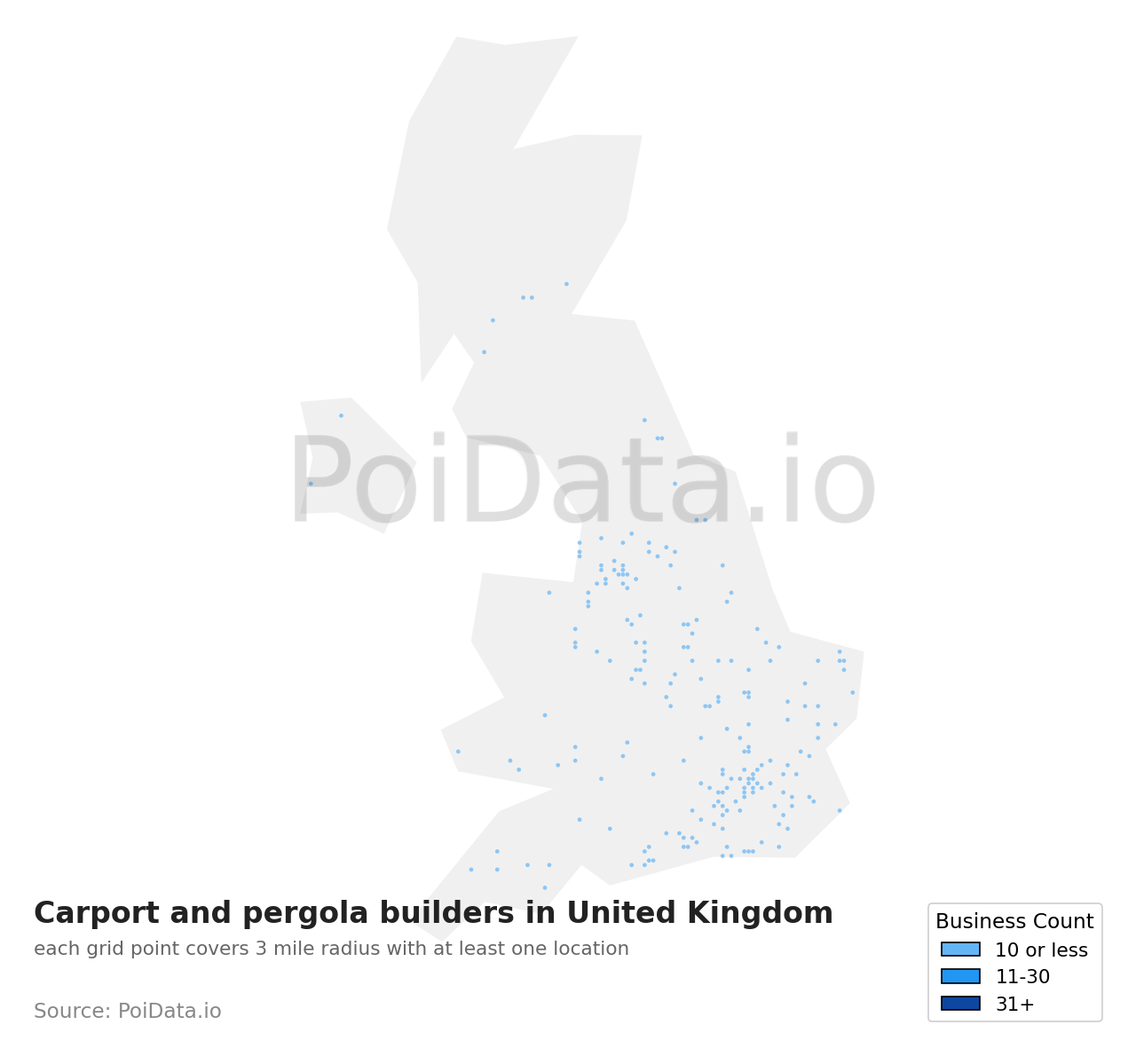 Carport and pergola builder density map for United Kingdom