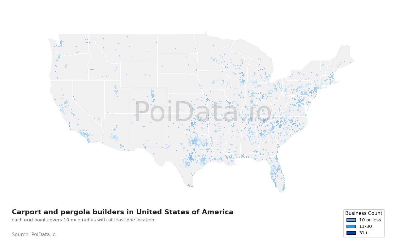 Carport and pergola builder density map for Nebraska, United States